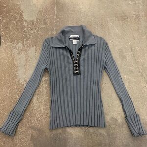 Wayne Rogers gray Ribbed Long Sleeve Top silk blend vampy witchy whimsigoth